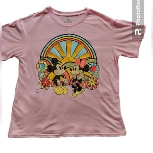 Mickey & Minnie Mouse Embroidered Sunset In The Garden T-shirt NWOT